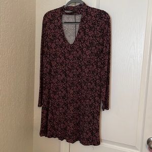 Large Express Dress pink black floral cut out deep v neck